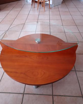 Tavolino tondo in legno e cristallo 