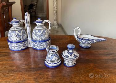 Set olio, aceto, sale, pepe in ceramica di Deruta