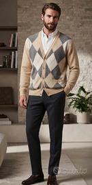Cardigan Vintage Malagrida Argyle - Taglia XL