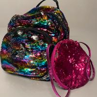 Zaino e borsetta con paillettes