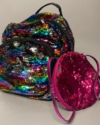 Zaino e borsetta con paillettes