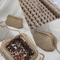 borsa clic clap in fettuccia beige brillantinata 