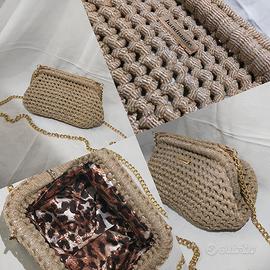 borsa clic clap in fettuccia beige brillantinata 