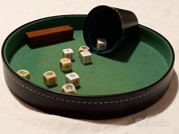 Gioco dadi poker+vassoio+bicchiere+scatola vintage