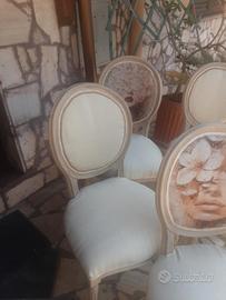 cinque sedie medaglione shabby chic 
