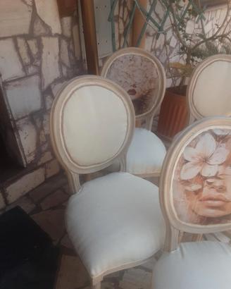 cinque sedie medaglione shabby chic 