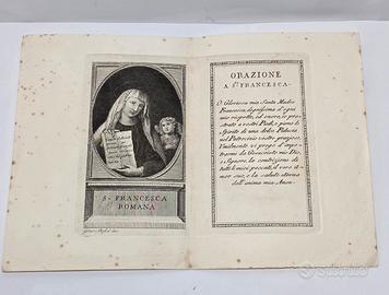 Piccola incisione con Orazione a Santa Francesca