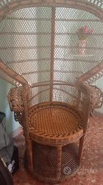 Sedia peacock in vimini anni 70 