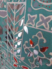 Opera materica in gesso e specchio, con due vision