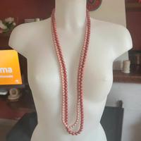 Collana doppia lunga perle rosa e bordeaux
