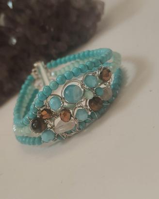 bracciale tre fili agata  con motivo centrale 