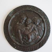 Antico Medaglione bronzo bassorilievo Madonna