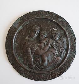 Antico Medaglione bronzo bassorilievo Madonna