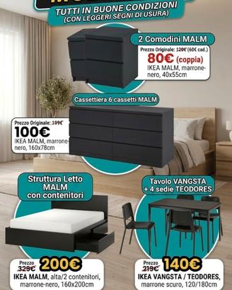 LETTO/COMODINI/CASSETTIERA/ TAVOLO E 4 SEDIE
