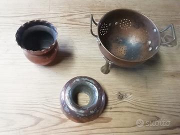 3 pz piccoli vintage/antico di rame, scolapasta