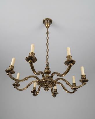 Lampadario d'Epoca in Ottone / Bronzo a 8 Luci