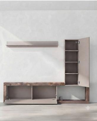 Parete Attrezzata Moderna Cashmere e Noce Mercure