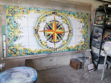 Tavolo maioliche decorate vietri limoni mattonella