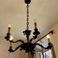 Lampadario Barocco antico in bronzo a 5 bracci
