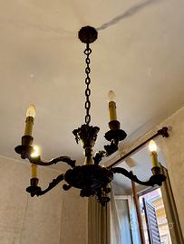 Lampadario Barocco antico in bronzo a 5 bracci