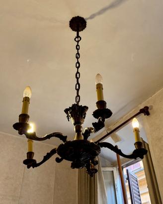Lampadario Barocco antico in bronzo a 5 bracci
