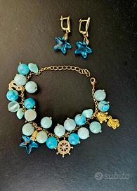 NUOVO set orecchini braccialetto bigoux aquamarina