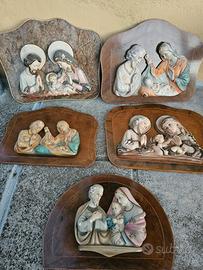 lotto di 5 sacra famiglia in legno e gesso