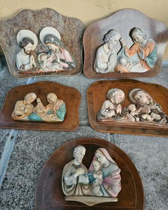lotto di 5 sacra famiglia in legno e gesso
