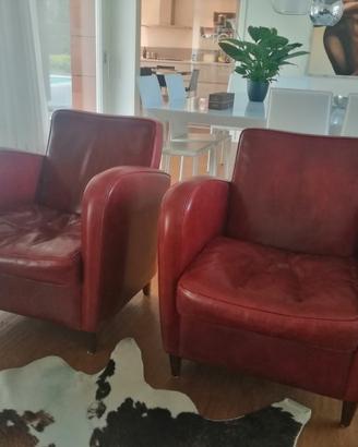 Coppia di poltrone di design in vera pelle baxter