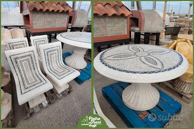 Tavolo Rotondo con Mosaico e 4 Sedie