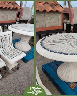 Tavolo Rotondo con Mosaico e 4 Sedie