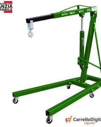 Gru idraulica Pieghevole 2T da officina. Verde