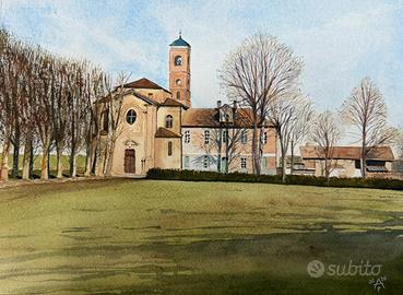 Quadro acquerello borgo Piemontese