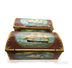 COPPIA FORZIERI VINTAGE IN METALLO LITOGRAFATO