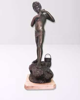 Scultura vintage Pescatoriello in metallo 73,5 cm