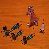 Cinque animaletti in vetro di Murano urano a lume