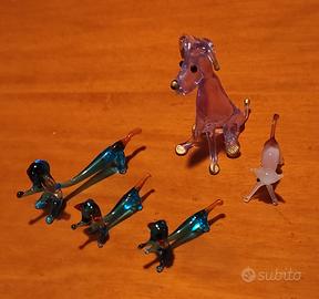 Cinque animaletti in vetro di Murano urano a lume