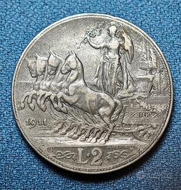 2 Lire 1911 Quadriga Veloce RR R2 Molto Rara Arg.