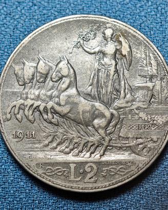 2 Lire 1911 Quadriga Veloce RR R2 Molto Rara Arg.