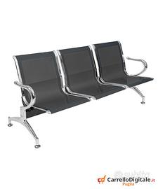 Panca per sala attesa 3 posti in acciaio Nero