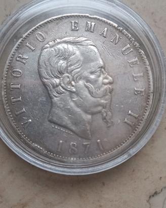5 lire vittorio emanuele II 1871 ARGENTO 900