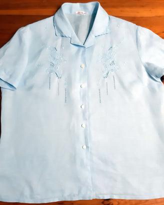 CAMICIA ANNI 70 IN LINO RICAMATA