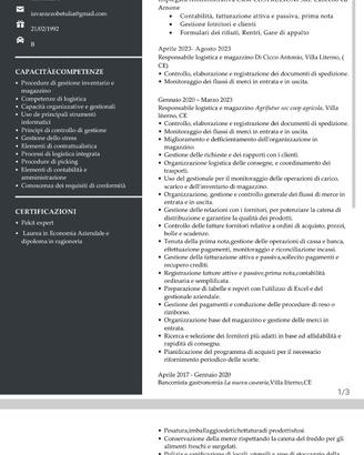Impiegata Amministrativa, addetta alla magazzino/