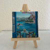 Quadro olio su tela 7x7 cm cavaletto incluso