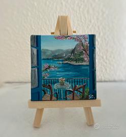 Quadro olio su tela 7x7 cm cavaletto incluso