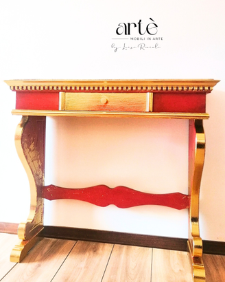 Consolle vintage dipinta a mano rosso/oro – unico
