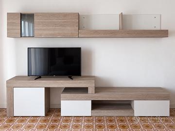 Parete attrezzata soggiorno porta TV rovere bianco
