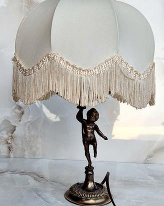 Lampada vintage con angelo (putto) in bronzo