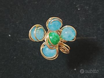 anellino fiore agata verde,celeste