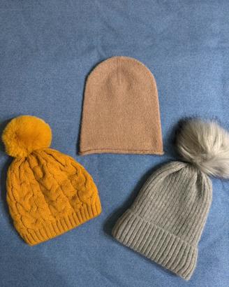 3 Cappelli invernali - giallo, grigio, rosa cipria